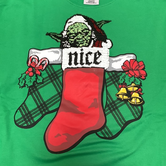 ⚡️ 🆕 Disney Star Wars Yoda flip sequins naughty/nice Ugly Christmas Sweater - Picture 5 of 12